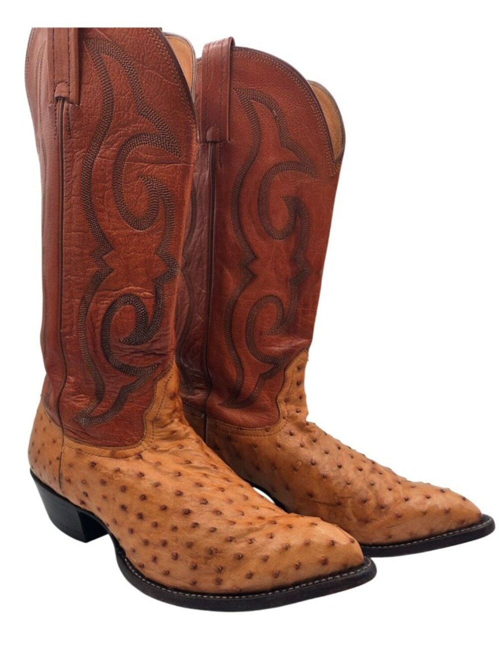 Vintage Nocona Boots Full Quill Ostrich 8.5 EEE 3E Peanut Brittle Tan Brown